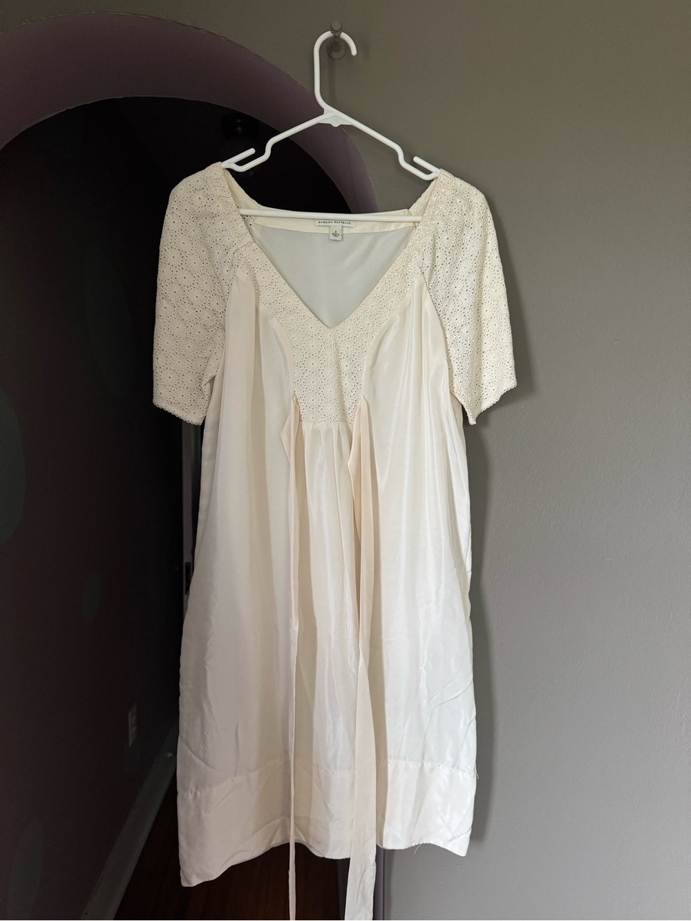Banana Republic Cream V-Neck Eyelet Dress